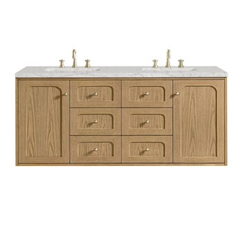 Laurent 60" Double Vanity, Light Natural Oak, w/ 3 CM Eternal Jasmine Pearl Quartz Top