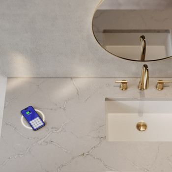Laurent 60" Single Vanity, Light Natural Oak, w/ 3 CM Victorian Silver Silestone Top w/ FreePower Wireless Charger