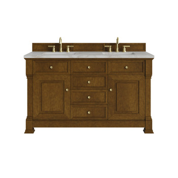 Brookfield 60" Double Vanity, Honey Oak w/ 3 CM Victorian Silver Silestone Top