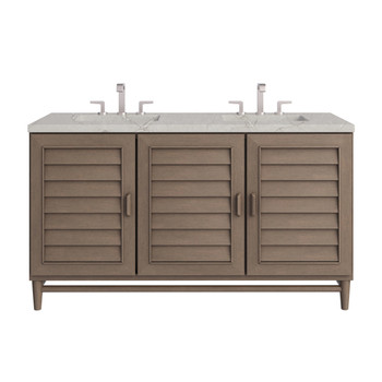 Portland 60" Double Vanity Whitewashed Walnut w/ 3 CM Victorian Silver Silestone Top