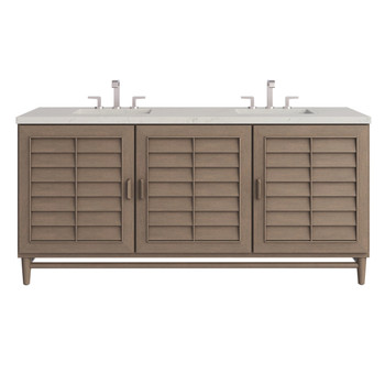 Portland 72" Double Vanity, Whitewashed Walnut, w/ 3 CM Siberian Silestone Top