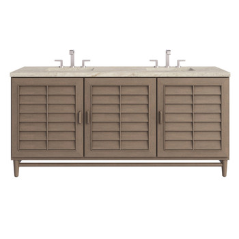 Portland 72" Double Vanity, Whitewashed Walnut, w/ 3 CM Tajnar Eclos Top w/FreePower Wireless Charger