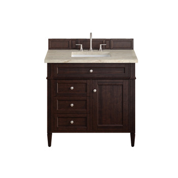 Brittany 36" Single Vanity, Burnished Mahogany, w/ 3 CM Tajnar Eclos Top