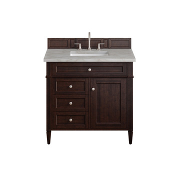 Brittany 36" Single Vanity, Burnished Mahogany w/ 3 CM Victorian Silver Silestone Top