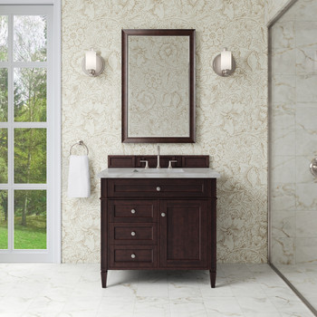 Brittany 36" Single Vanity, Burnished Mahogany w/ 3 CM Victorian Silver Silestone Top