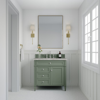 Brittany 36" Single Vanity, Smokey Celadon w/ 3 CM Victorian Silver Top