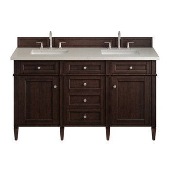 Brittany 60" Double Vanity, Burnished Mahogany, w/ 3 CM Siberian Silestone Top