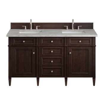 Brittany 60" Double Vanity, Burnished Mahogany w/ 3 CM Victorian Silver Silestone Top