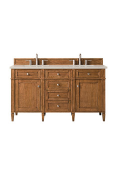 Brittany 60" Double Vanity, Saddle Brown, w/ 3 CM Siberian Silestone Top