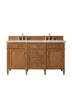 Brittany 60" Double Vanity, Saddle Brown, w/ 3 CM Tajnar Eclos Top w/FreePower Wireless Charger