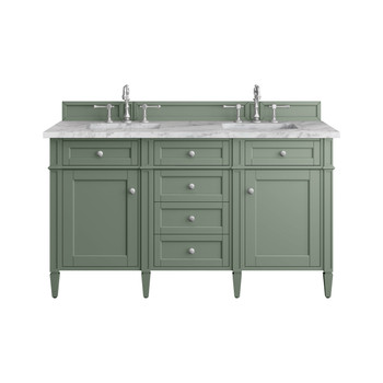 Brittany 60" Double Vanity, Smokey Celadon w/ 3 CM Carrara Marble Top