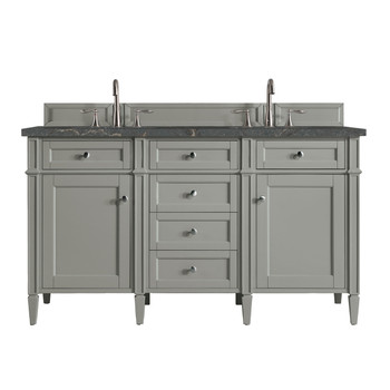 Brittany 60" Double Vanity, Urban Gray w/ 3 CM Parisien Bleu Silestone Top