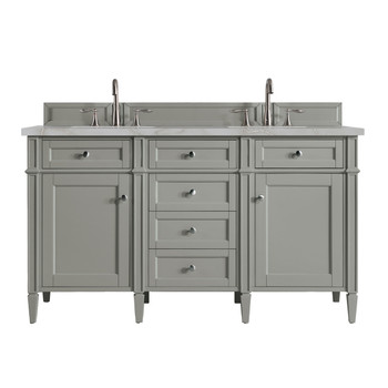 Brittany 60" Double Vanity, Urban Gray w/ 3 CM Victorian Silver Silestone Top