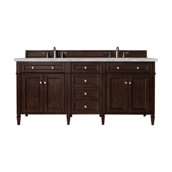 Brittany 72" Double Vanity, Burnished Mahogany w/ 3 CM Parisien Bleu Silestone Top