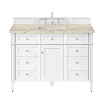 Brittany 48" Single Vanity in Bright White, w/ 3 CM Tajnar Eclos Top w/FreePower Wireless Charger