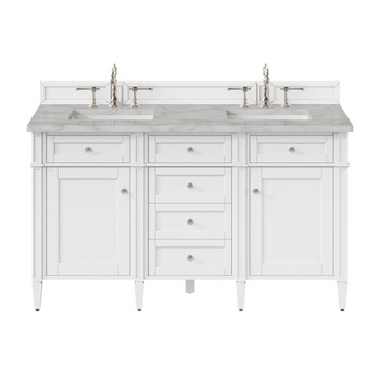 Brittany 60" Double Vanity, Bright White Vanity w/ 3 CM Victorian Silver Silestone Top