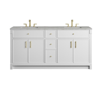 Bellshire 72" Double Vanity, Bright White w/ 3 CM Victorian Silver Silestone Top w/FreePower Wireless Charger