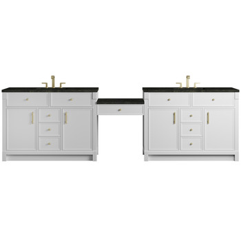 Bellshire 120" Dual Vanity Set with 24" Make-Up Counter, Bright White w/3 cm Phantome Eclos Top
