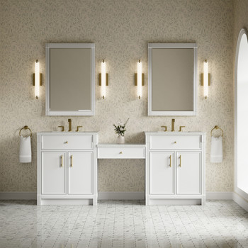 Bellshire 84" Dual Vanity Set with 24" Make-Up Counter, Bright White w/3 cm Lime Delight Silestone Top