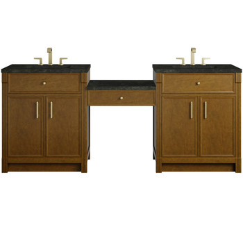 Bellshire 84" Dual Vanity Set with 24" Make-Up Counter, Honey Oak w/3 cm Phantome Eclos Top