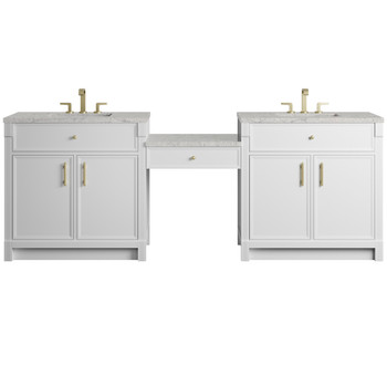 Bellshire 96" Dual Vanity Set with 24" Make-Up Counter, Bright White w/3 cm Eternal Jasmine Pearl Silestone Top