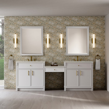 Bellshire 96" Dual Vanity Set with 24" Make-Up Counter, Bright White w/3 cm Siberian Silestone Top