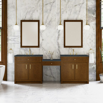 Bellshire 96" Dual Vanity Set with 24" Make-Up Counter, Honey Oak w/3 cm Charcoal Soapstone Silestone Top