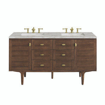 Amberly 60" Double Vanity, Mid-Century Walnut w/ 3 CM Victorian Silver Top