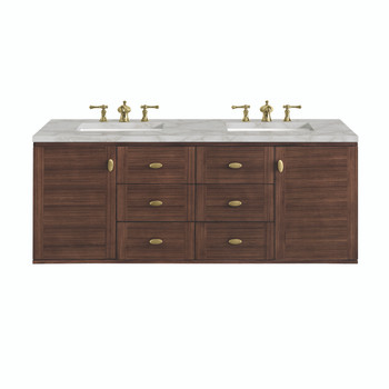 Amberly 60" Double Vanity, Mid-Century Walnut w/ 3 CM Victorian Silver Top