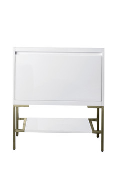 Mantova 31.5" Single Vanity Cabinet, Glossy White, Champagne Brass Base