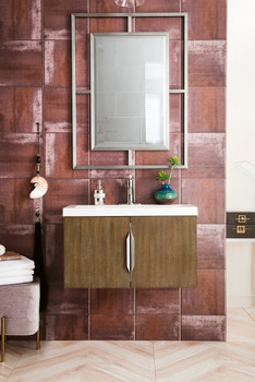Columbia 31.5" Single Vanity, Latte Oak w/ White Glossy Composite Stone Top