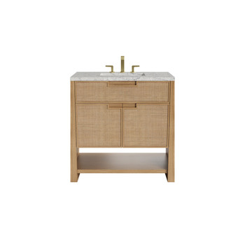 Solene 36" Single Vanity, Seaside Oak, w/ 3 CM Eternal Jasmine Pearl Quartz Top