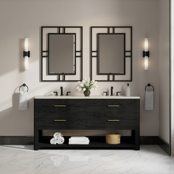 Lucian 72" Double Vanity, Carbon Oak, w/ 3 CM Siberian Silestone Widespread Top