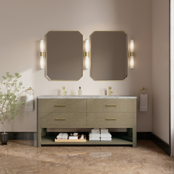 Lucian 72" Double Vanity, Pebble Oak w/ 3 CM Victorian Silver Silestone Top