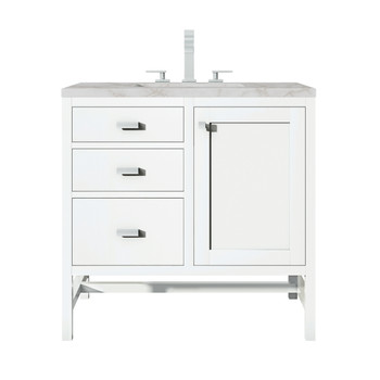 Addison 36" Single Vanity, Glossy White w/ 3 CM Victorian Silver Silestone Top