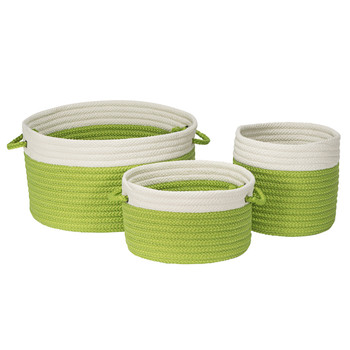 Colonial Mills Poolboy 3-piece Indoor Outdoor Basket Set Braided Pb29 Green 10"x10"x10"/12"x12"x8"/16"x16"x10"