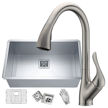 ANZZI Vanguard Undermount 30 In. Single Bowl Kitchen Sink With Faucet In Brushed Nickel - KAZ30181AS-031B