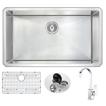 ANZZI Vanguard Undermount 32 In. Single Bowl Kitchen Sink With Opus Faucet In Polished Chrome - KAZ3219-035