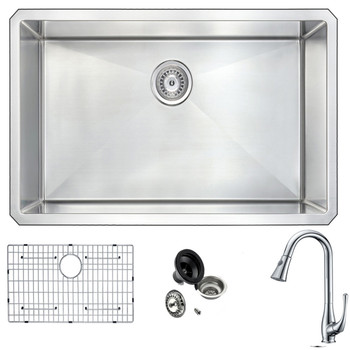 ANZZI Vanguard Undermount 32 In. Single Bowl Kitchen Sink With Singer Faucet In Polished Chrome - KAZ3219-041