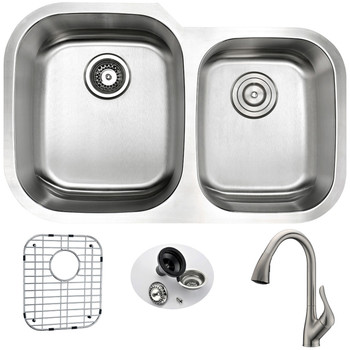 ANZZI Moore Undermount 32 In. Double Bowl Kitchen Sink With Accent Faucet In Brushed Nickel - KAZ3220-031B