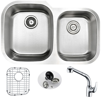 ANZZI Moore Undermount 32 In. Double Bowl Kitchen Sink With Harbour Faucet In Polished Chrome - KAZ3220-040