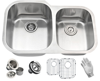 ANZZI Moore Undermount Stainless Steel 32 In. 0-hole 60/40 Double Bowl Kitchen Sink In Brushed Satin - K-AZ3220-3B