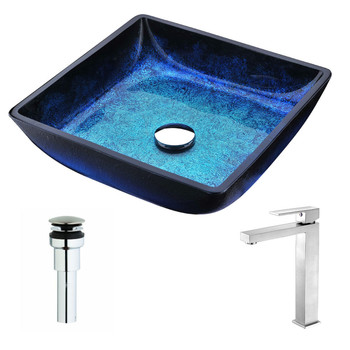 ANZZI Viace Series Deco-glass Vessel Sink In Blazing Blue With Enti Faucet In Brushed Nickel - LSAZ056-096B