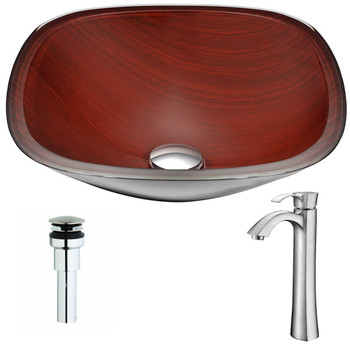 ANZZI Cansa Series Deco-glass Vessel Sink In Rich Timber With Harmony Faucet In Brushed Nickel - LSAZ066-095B