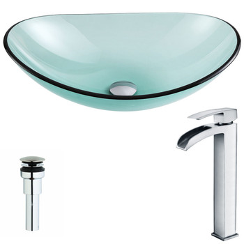 ANZZI Major Series Deco-glass Vessel Sink In Lustrous Green With Key Faucet In Polished Chrome - LSAZ076-097