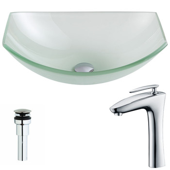 ANZZI Pendant Series Deco-glass Vessel Sink In Lustrous Frosted With Crown Faucet In Chrome - LSAZ085-022
