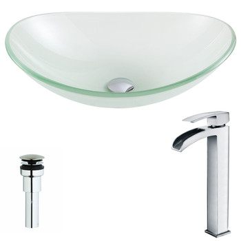 ANZZI Forza Series Deco-glass Vessel Sink In Lustrous Frosted With Key Faucet In Polished Chrome - LSAZ086-097