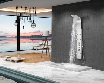 ANZZI Fontan 64 In. 6-jetted Full Body Shower Panel With Heavy Rain Shower And Spray Wand In Brushed Steel - SP-AZ026