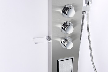 ANZZI Field 58 In. Full Body Shower Panel With Heavy Rain Shower And Spray Wand In Brushed Steel - SP-AZ042