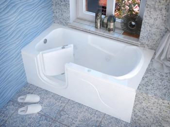 MediTub Step-In 30 x 60 Left Drain White Whirlpool Jetted Step-In Bathtub - 3060SILWH